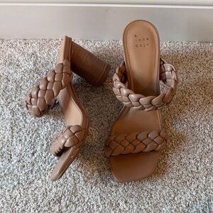 A New Day Women's Brown Braided Heeled Mules